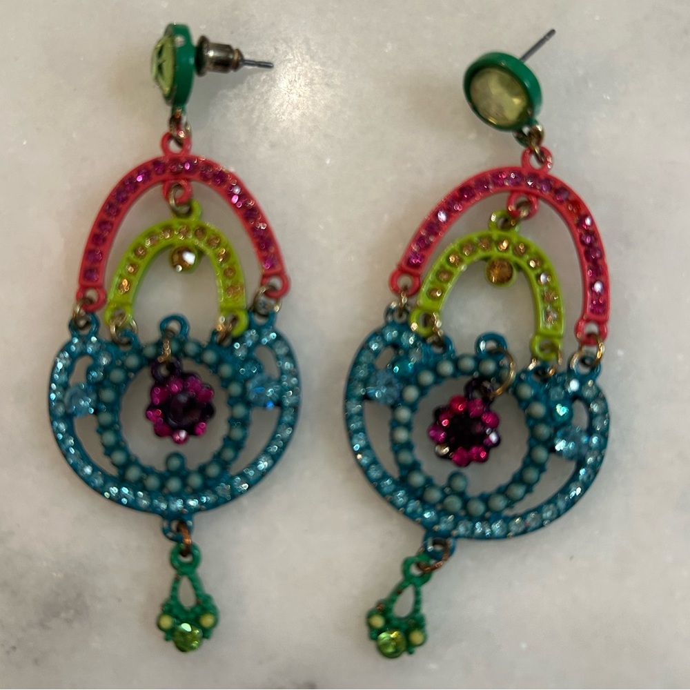 Dangle Drop Multicolor Rhinestone and Stone Chandelier Post Earrings